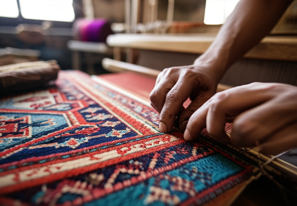 Master craftsman weaving traditional carpet